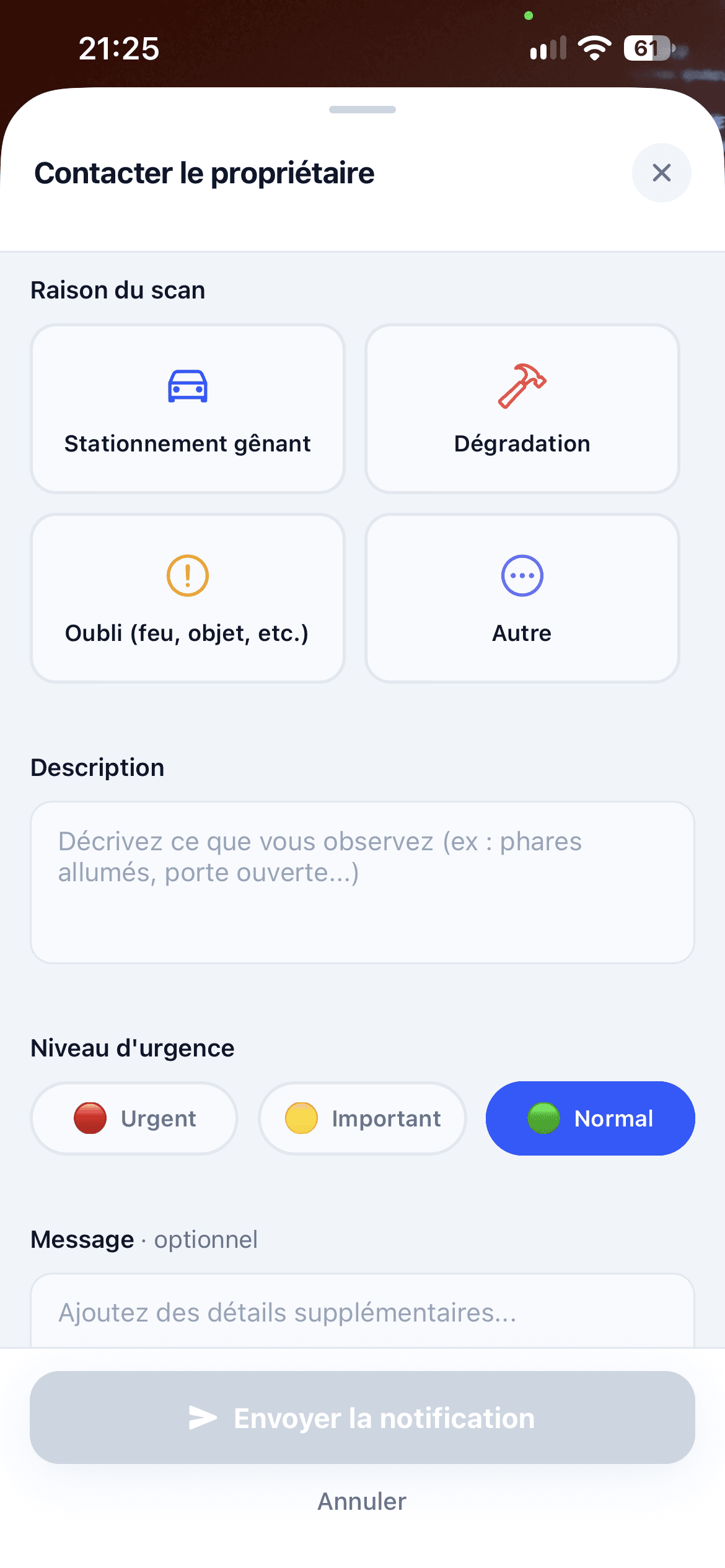 Formulaire de signalement Notifcar