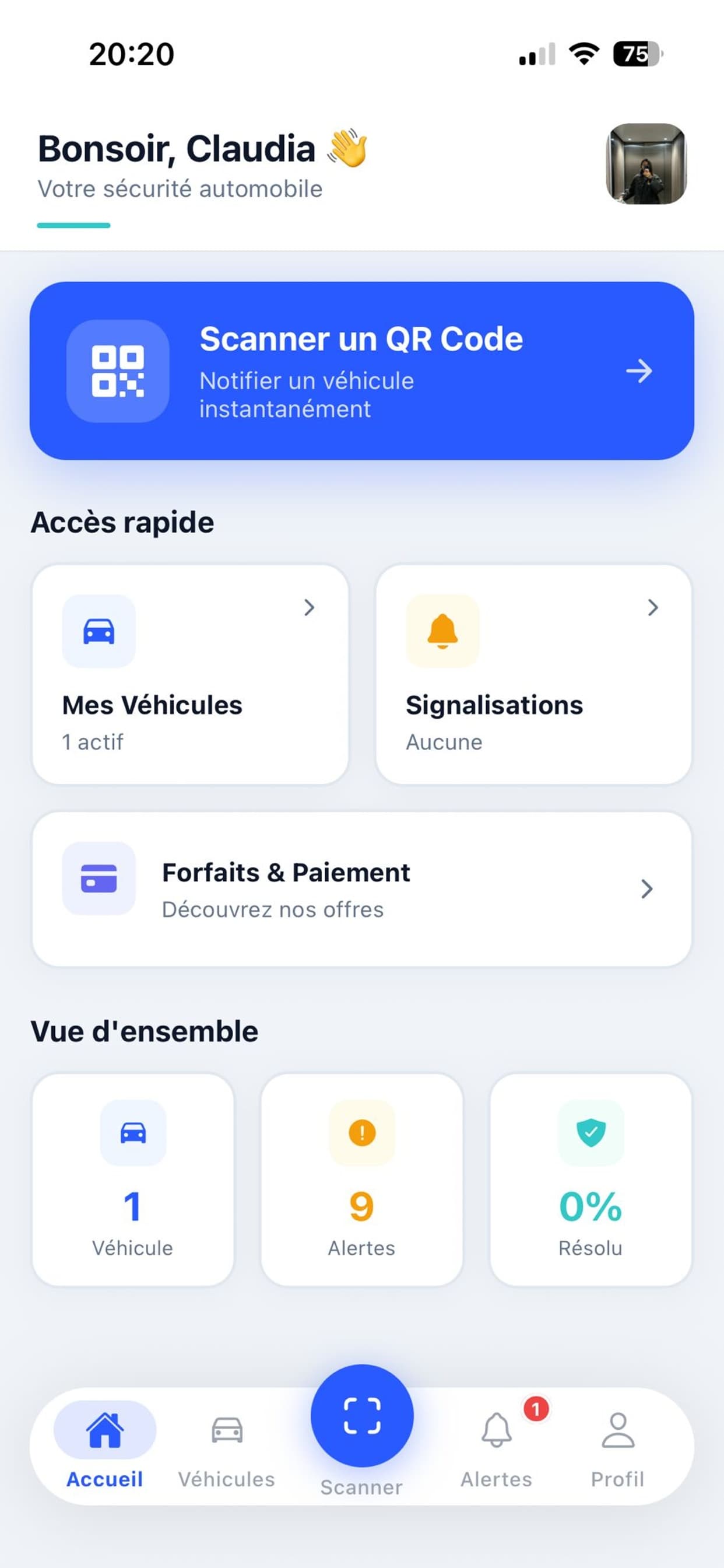 Aperçu de l'application Notifcar